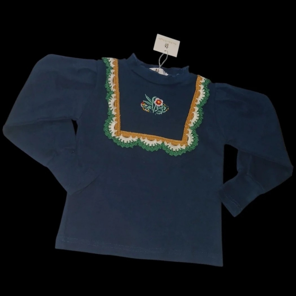 Navy Blue Kids Shirt with Embroidered Design